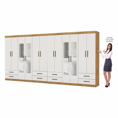 Closet Casal Duplo 12 Portas com Espelho 8 Gavetas Cinamomo