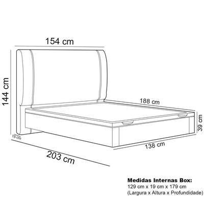Cama Casal Baú Flutuante Com Cabeceira 140cm Spazio S04 Couríssimo Caramelo - Lyam Decor