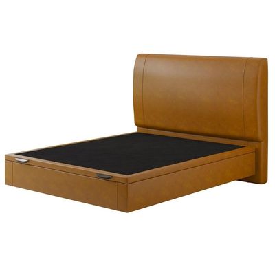 Cama Casal Baú Flutuante Com Cabeceira 140cm Spazio S04 Couríssimo Caramelo - Lyam Decor