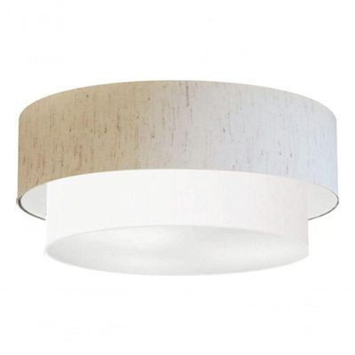Plafon Duplo Cilíndrico Vivare Md-3024 Cúpula Em Tecido 60x50cm - Bivolt Linho-bege-branco