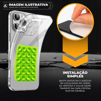 Kit Capa Crystal Slim para Iphone 16E +Ventosa VERDE Gshield