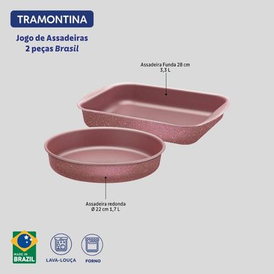 Conjunto Assadeiras Tramontina Jogo de Formas Antiaderentes Rosa 2 Peças Brasil