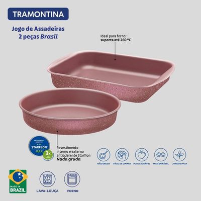 Conjunto Assadeiras Tramontina Jogo de Formas Antiaderentes Rosa 2 Peças Brasil