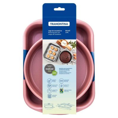 Conjunto Assadeiras Tramontina Jogo de Formas Antiaderentes Rosa 2 Peças Brasil