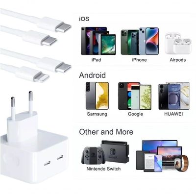 Carregador Turbo Duplo Type-c Para Galaxy S10 S20 S21 S22 Plus 40w