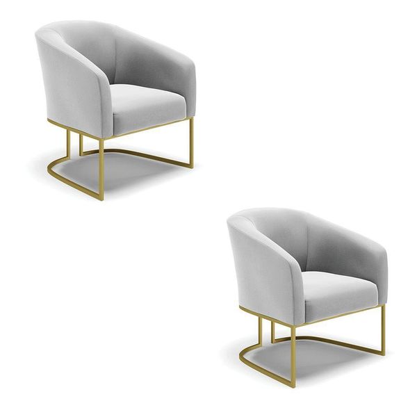 Kit 02 Poltronas Suede Base Industrial Dourada Cinza Kit 02 Poltronas Suede Base Industrial Dourada Cinza