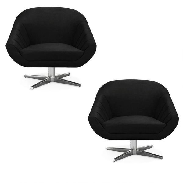 Kit 02 Poltronas Giovana Suede Preto