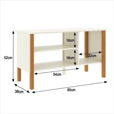 Rack Tv 32 Polegadas Com 3 Prateleiras E Painel 90cm Asteca - Off White E Cedro