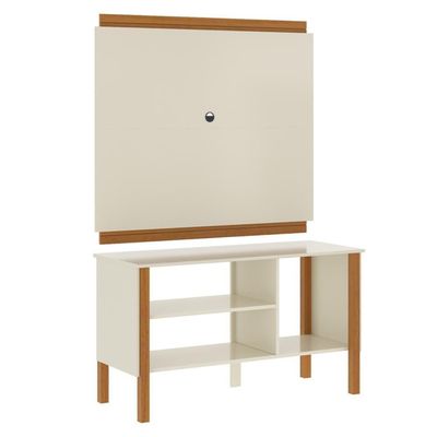 Rack Tv 32 Polegadas Com 3 Prateleiras E Painel 90cm Asteca - Off White E Cedro