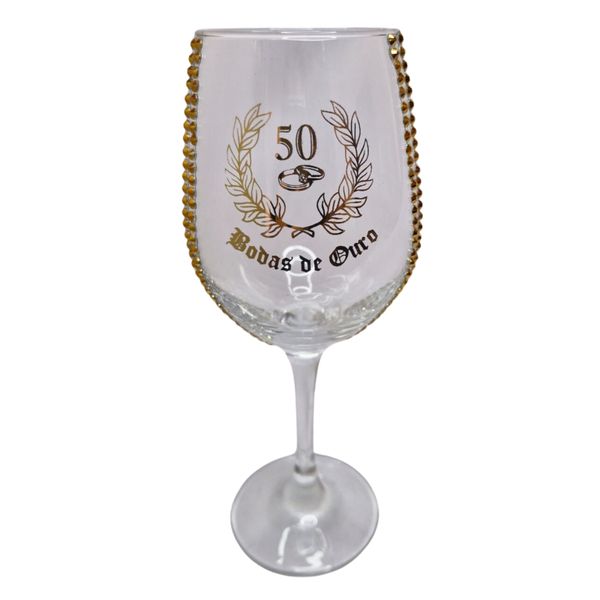 Taça Vidro Bodas de Ouro 50 Anos Luxo Casal Vinho Taça Vidro Bodas de Ouro 50 Anos Luxo Casal Vinho