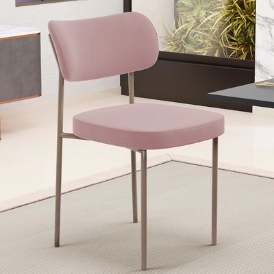 Cadeira Decorativa Sala De Jantar Melina Base Arena L02 Suede Rosê - Lyam Decor