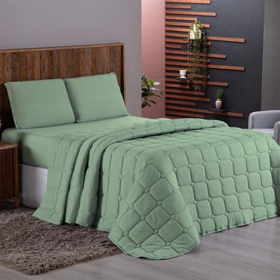 Kit Cobre Leito Colcha Minimal King 3 Peças Malha 100% Algodão - Verde
