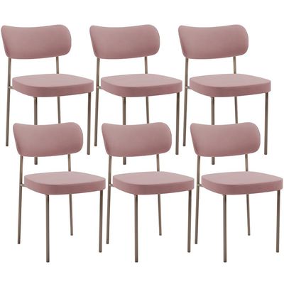 Kit 06 Cadeiras Estofadas Para Sala De Jantar Melina Base Arena L02 Suede Rosê - Lyam Decor