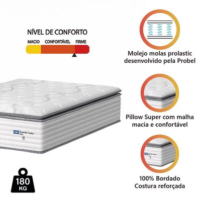 Colchão Casal Molas Guarda Costas Max Com Pillow 138x188x40cm Branco/cinza Probel Cinza/bran