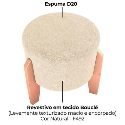 Puff Decorativo Para Sala Luxo 44x44 Cm Boucle F492 Milani Store Natural