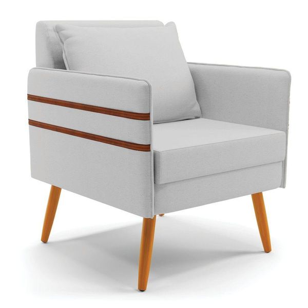 Poltrona Mari Linho Pés Palito Castanho A05 Cinza