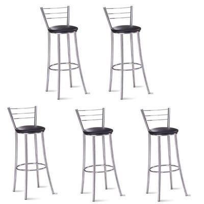 Kit 5 Banquetas Para Bancada Cromada Grazi-assento Preto