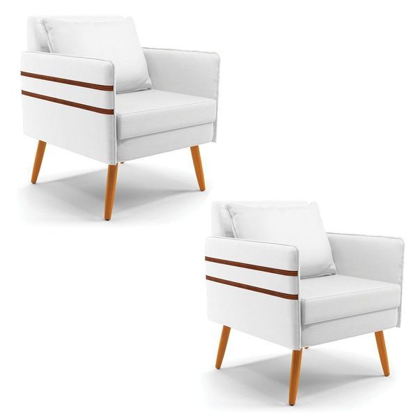 Kit 02 Poltronas Mari Corino Branco Pés Palito Castanho