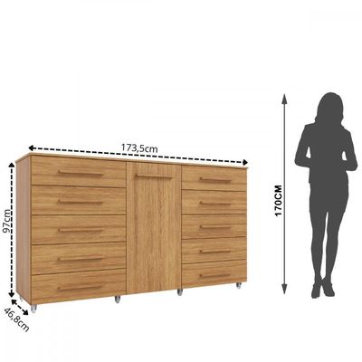 Cômoda Imperial Batrol 1 Porta 10 Gavetas Com Rodízio Freijó Freijó