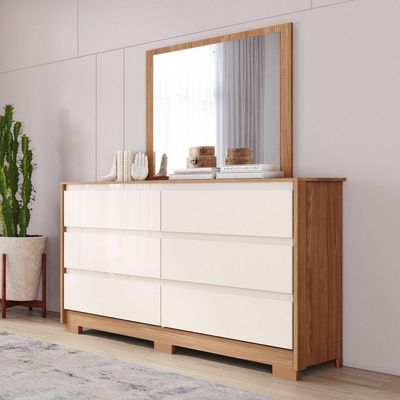 Cômoda 6 Gavetas Layla Com Espelho Casa 812 Nature Com Off White