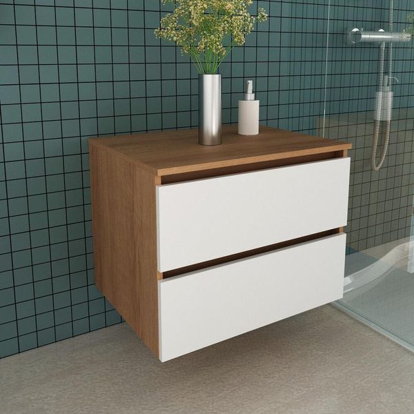 Gabinete Banheiro 2 Gavetas 60Cm Cr10087 Amêndoa/Branco