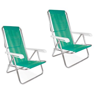 Kit 2 Cadeira Praia Reclinável 8 Posições Alumínio Mor Verde