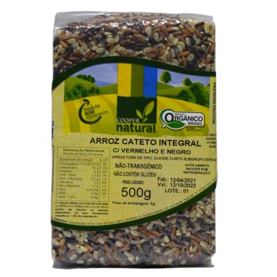Arroz Cateto Integral Com Vermelho e Negro Orgânico Coopernatural 500g