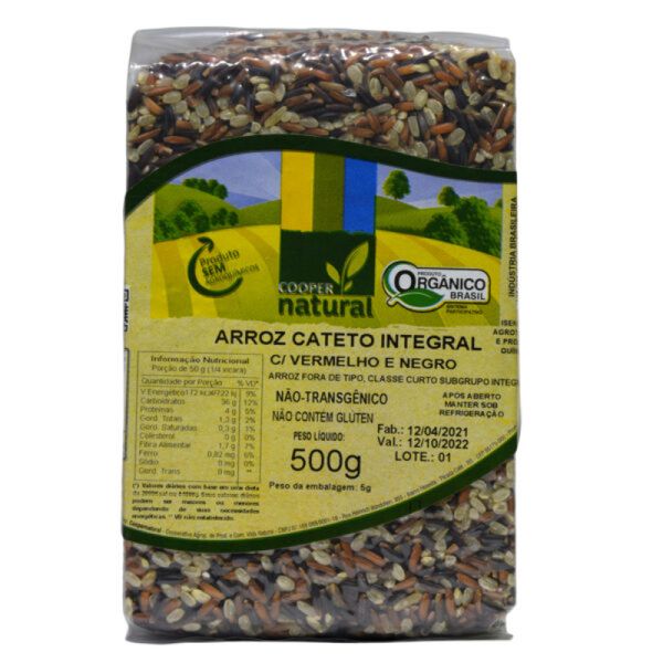 Arroz Cateto Integral Com Vermelho e Negro Orgânico Coopernatural 500g Arroz Cateto Integral Com Vermelho e Negro Orgânico Coopernatural 500g