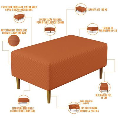 Puff Decorativo Sala de Estar Cléo W01 Pés Palito 90 cm Tecido Terracota - Lyam Decor