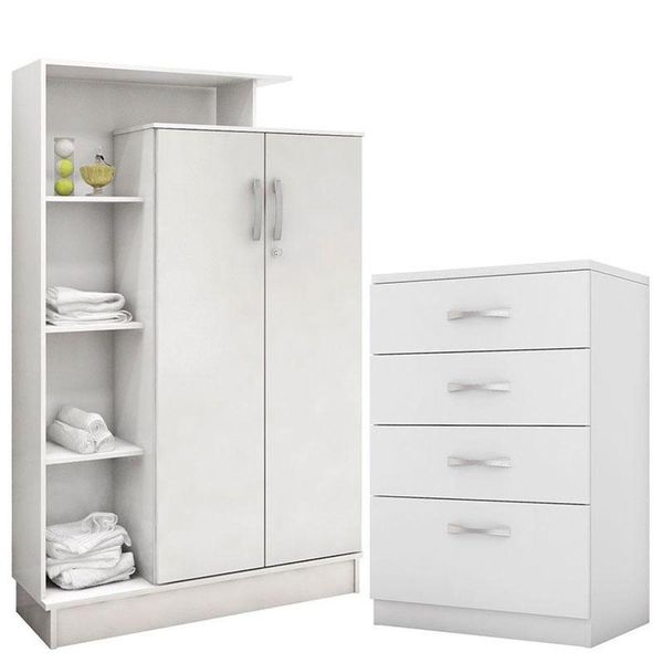 Cômoda Astral E Armário Multiuso Elite Branco Brilho - Demóbile