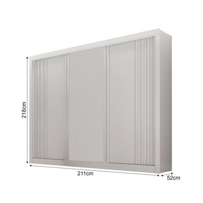 Guarda-roupa Casal 100% Mdf 3 Portas 4 Gavetas Com 3 Espelhos Milano Leifer Móveis Branco