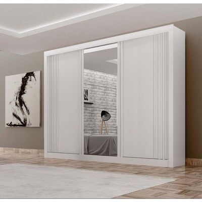 Guarda-roupa Casal 100% Mdf 3 Portas 4 Gavetas Com 3 Espelhos Milano Leifer Móveis Branco