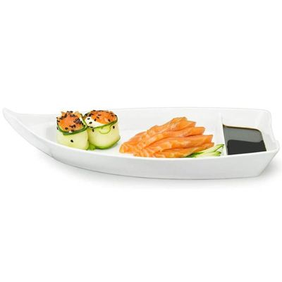 Barca para Sushi Sashimi Melamina Branca Profissional Servir Travessa Barco Gourmet Mix