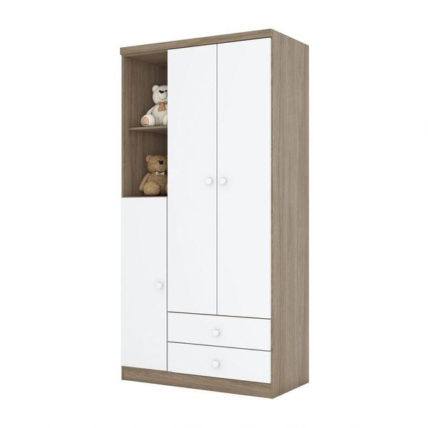 Guarda Roupa Infantil 03 Portas 02 Gavetas Henn Rústico Com Branco Guarda Roupa Infantil 03 Portas 02 Gavetas Henn Rústico Com Branco