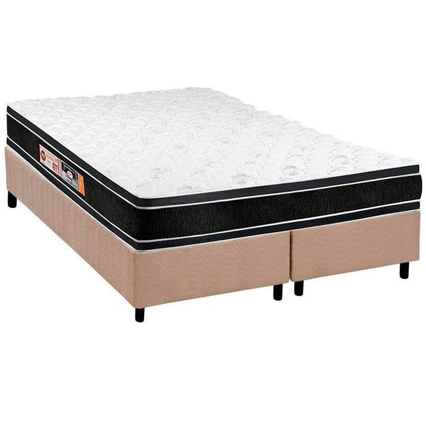 Cama Box Queen: Colchão Espuma Castor D33 Black E White + Base Crc Suede Clean(158X198)