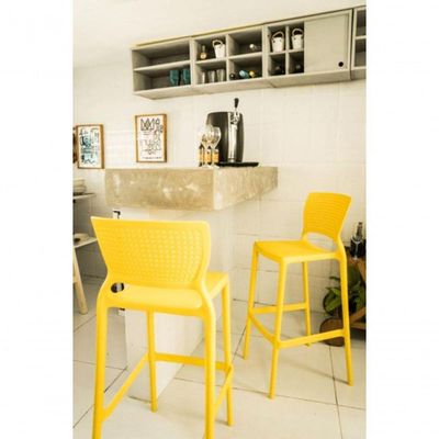 Cadeira Tramontina Safira Alta Bar Em Fibra De Vidro Amarelo