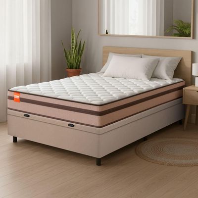 Cama Box Baú Casal Molas Ensacadas Bali 138x188x63cm Bege