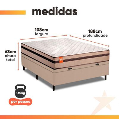 Cama Box Baú Casal Molas Ensacadas Bali 138x188x63cm Bege