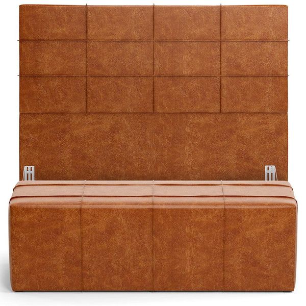 Kit Cabeceira Cama Box King 195cm com Calçadeira Roma W01 Couríssimo Camel - Lyam