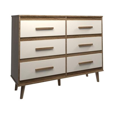 Cômoda 6 Gavetas Maya Com Puxadores E Pés Retro Design Moderno Quarto Savana Mobília Decor