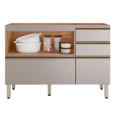 Balcão Pia Proença 120cm 1 Porta E 4 Gavetas Nogueira Touch-nude Prime Tx Sem Tampo - Demartêz