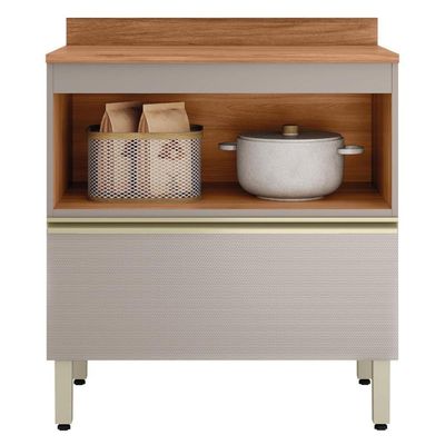 Balcão De Cozinha Proença 80cm 1 Porta E 1 Gaveta Nogueira Touch-nude Com Tampo Mdf - Demartêz