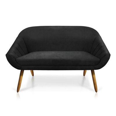 Kit 01 Namoradeira 02 Lugares 02 Poltronas Giratória Giovana Suede Base Madeira Mm30 D'rossi Preto