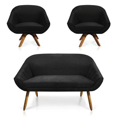 Kit 01 Namoradeira 02 Lugares E 02 Poltronas Giovana Suede Preto
