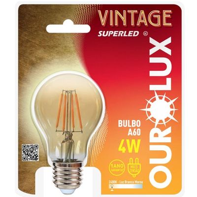 Lâmpada Vintage Led Bulbo A60 De 4 Watts E 2400k - 05315 - Ourolux Vintage Led Bulbo A60 4w Biv 2400k Courolux