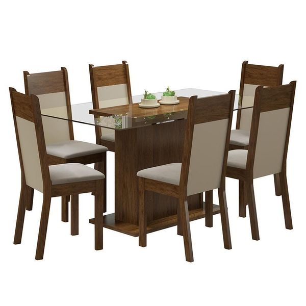 Conjunto Sala Jantar Atlanta Mesa Tampo de Vidro Madesa Conjunto Sala Jantar Atlanta Mesa Tampo de Vidro Madesa