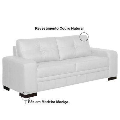 Sofá 3 Lugares 240cm Milano Couro Branco Fosco Gran Belo