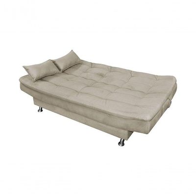 Sofá Cama 3 Lugares Com Pillow Reclinável 190 Larg Salomé Matrix Suede Bege