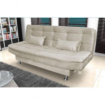 Sofá Cama 3 Lugares Com Pillow Reclinável 190 Larg Salomé Matrix Suede Bege