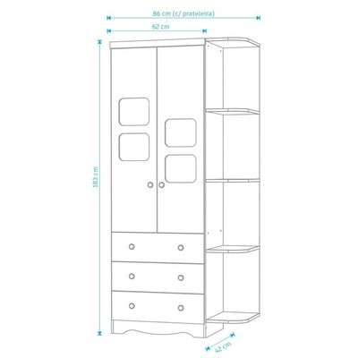Armário Infantil 2 Portas 3 Gavetas Uli - Moveis Peroba Amendoa-branco